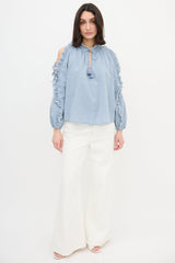 Ulla Johnson Cold Shoulder Chambray Blouse