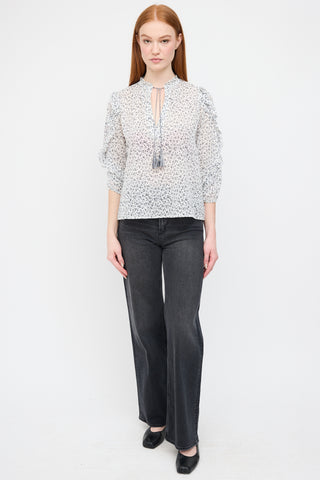 Ulla Johnson White & Navy Floral Lillian Blouse