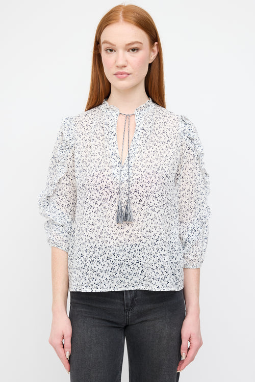 Ulla Johnson White & Navy Floral Lillian Blouse