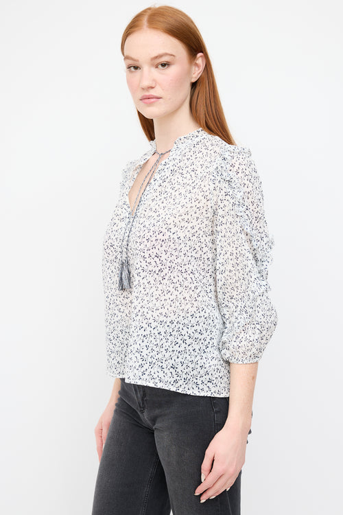 Ulla Johnson White & Navy Floral Lillian Blouse