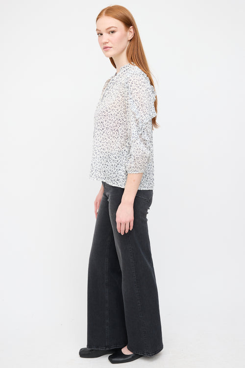 Ulla Johnson White & Navy Floral Lillian Blouse