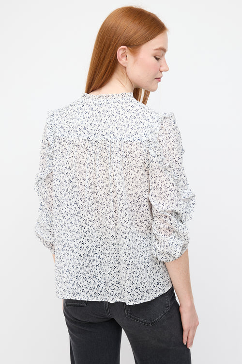 Ulla Johnson White & Navy Floral Lillian Blouse