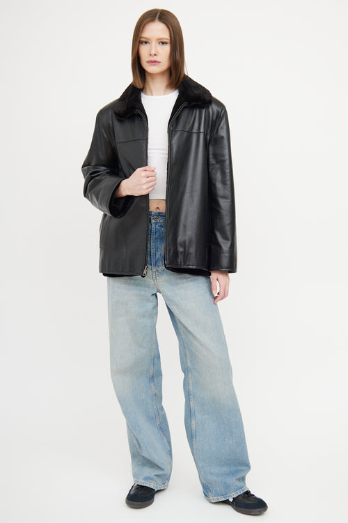 VSP Archive Black Mink Leather Reversable Zip Jacket