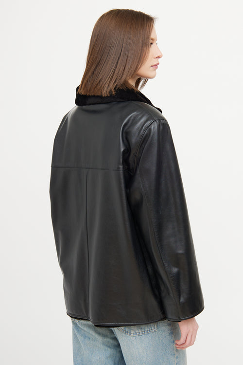 VSP Archive Black Mink Leather Reversable Zip Jacket