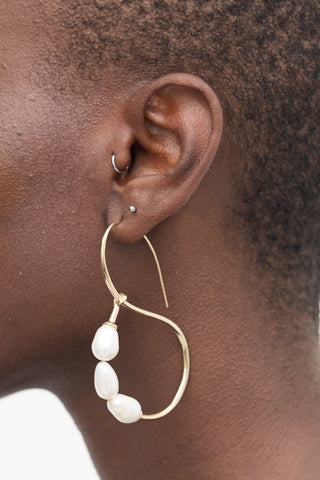 VSP Archive Gold & White Pearl Bead Hoop Earrings