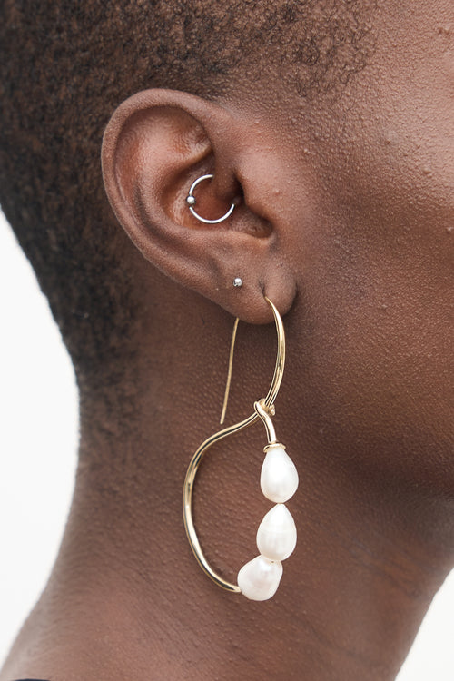 VSP Archive Gold & White Pearl Bead Hoop Earrings