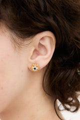 Fine Jewelry 18K Yellow Gold & Multi Stone Flower Stud Earrings