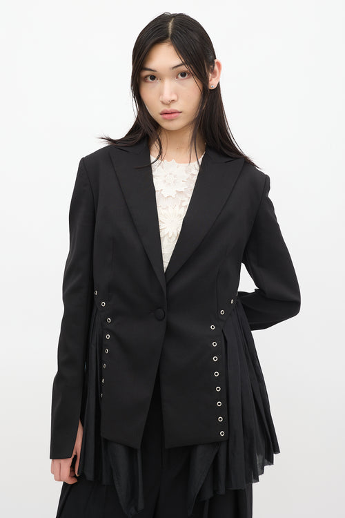 UNTTLD Black Wool & Cotton Andas Lace Up Blazer