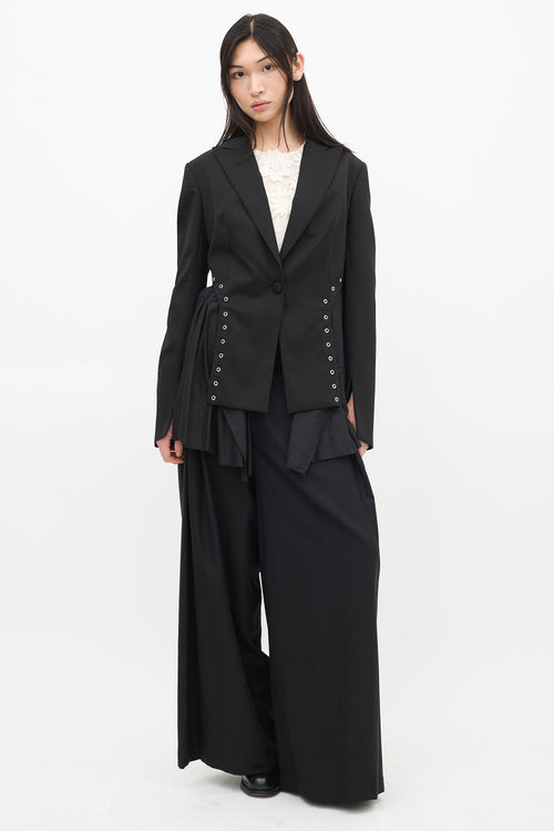 UNTTLD Black Wool & Cotton Andas Lace Up Blazer