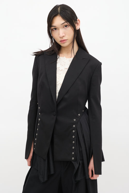 UNTTLD Black Wool & Cotton Andas Lace Up Blazer