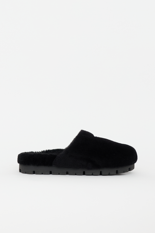 Prada Shearling Logo Mule
