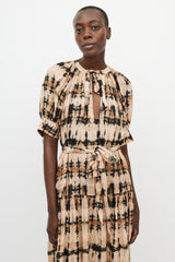 Ulla Johnson Beige & Black Tie Dye Dress