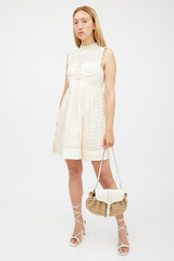 Ulla Johnson Beige & Cream Raffia Paloma Ruched Bag
