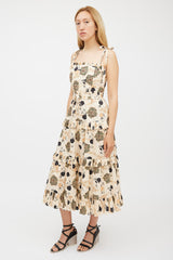 Ulla Johnson Beige & Multicolour Floral Pleated Tiered Dress