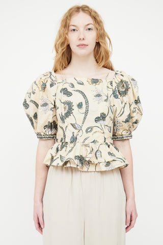 Ulla Johnson Yellow & Multicolour Ruffled Floral Top