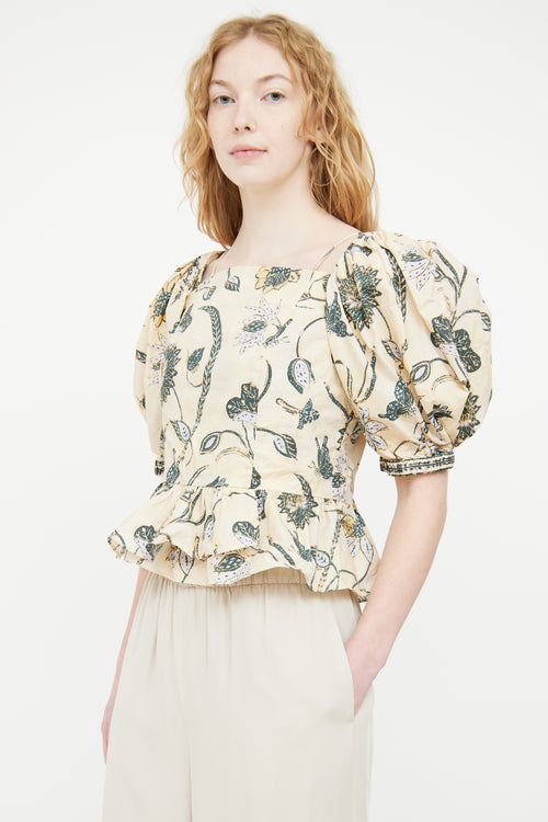 Ulla Johnson Yellow & Multicolour Ruffled Floral Top