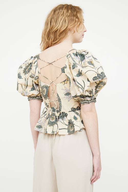 Ulla Johnson Yellow & Multicolour Ruffled Floral Top