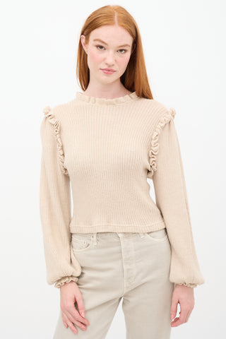 Ulla Johnson Beige Wool Knit Ruffle Sweater