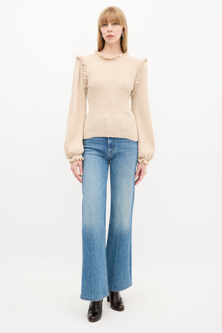 Ulla Johnson Beige Wool & Silk Ruffle Knit Sweater