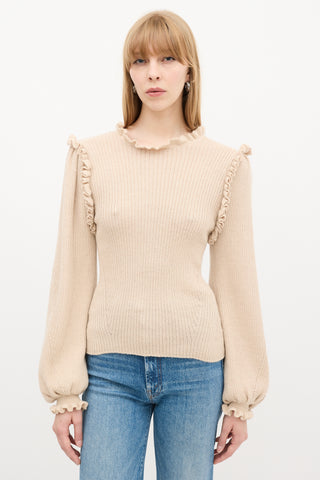 Ulla Johnson Beige Wool & Silk Ruffle Knit Sweater