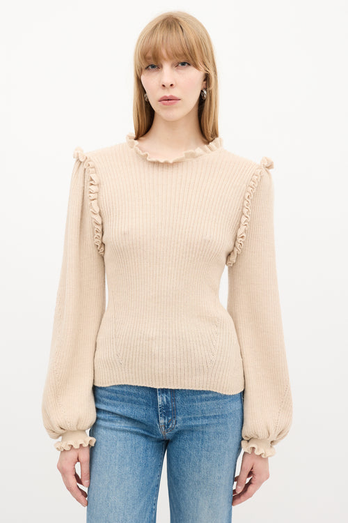 Ulla Johnson Beige Wool & Silk Ruffle Knit Sweater