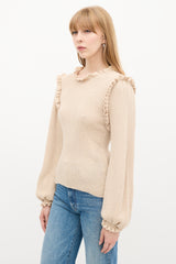 Ulla Johnson Beige Wool & Silk Ruffle Knit Sweater