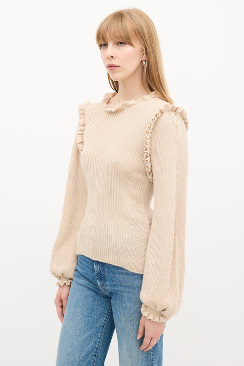 Ulla Johnson Beige Wool & Silk Ruffle Knit Sweater