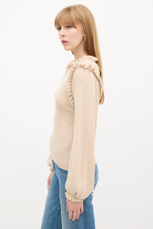 Ulla Johnson Beige Wool & Silk Ruffle Knit Sweater