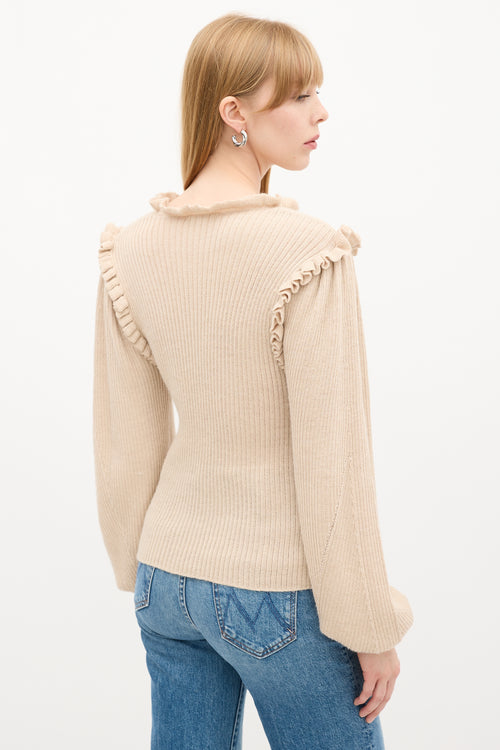 Ulla Johnson Beige Wool & Silk Ruffle Knit Sweater