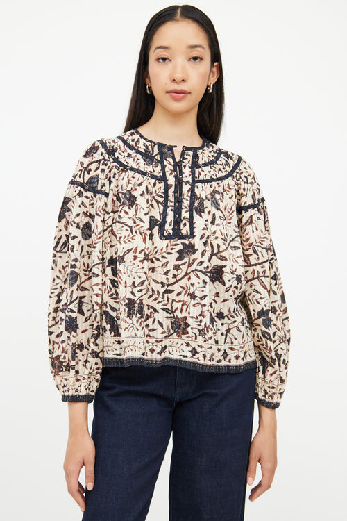 Ulla Johnson Cream Multi Colour Pattern Long Sleeve Top