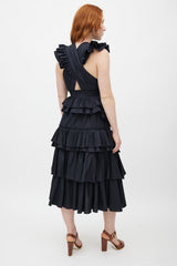 Ulla Johnson Black Aurore Pleated Ruffled V-Neck Dress