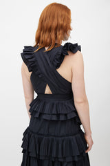 Ulla Johnson Black Aurore Pleated Ruffled V-Neck Dress