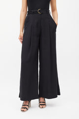 Ulla Johnson Black Belted Wide Leg Trouser