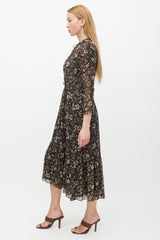 Ulla Johnson Black & Brown Floral Ruffled Dress