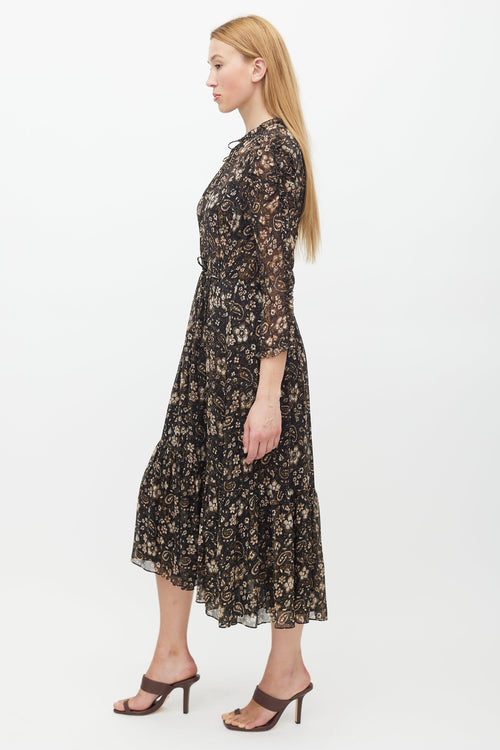 Ulla Johnson Black & Brown Floral Ruffled Dress