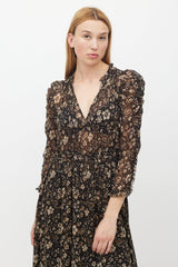 Ulla Johnson Black & Brown Floral Ruffled Dress