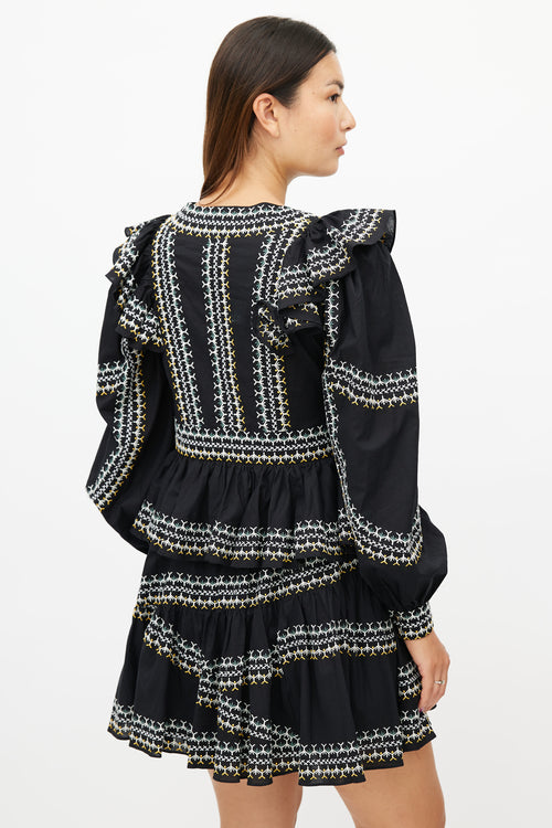 Ulla Johnson Black Embroidered Ruffle Dress
