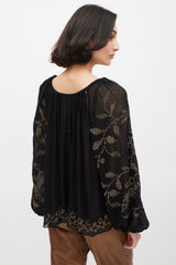 Ulla Johnson Black & Gold Embroirdered Sheer Top