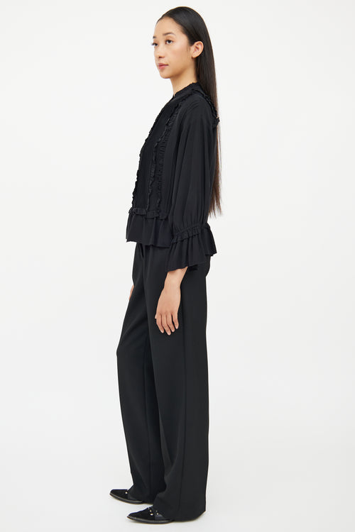 Ulla Johnson Black Silk Ruffle Pleat Top