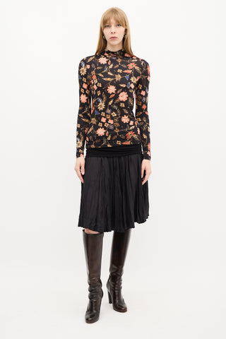 Ulla Johnson Black & Multi Floral Mock Neck Top