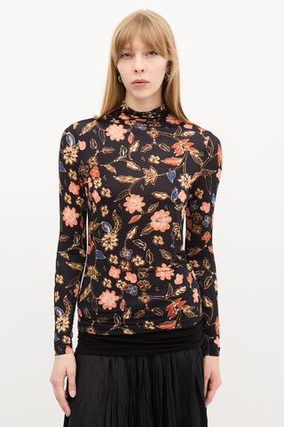 Ulla Johnson Black & Multi Floral Mock Neck Top