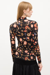 Ulla Johnson Black & Multi Floral Mock Neck Top