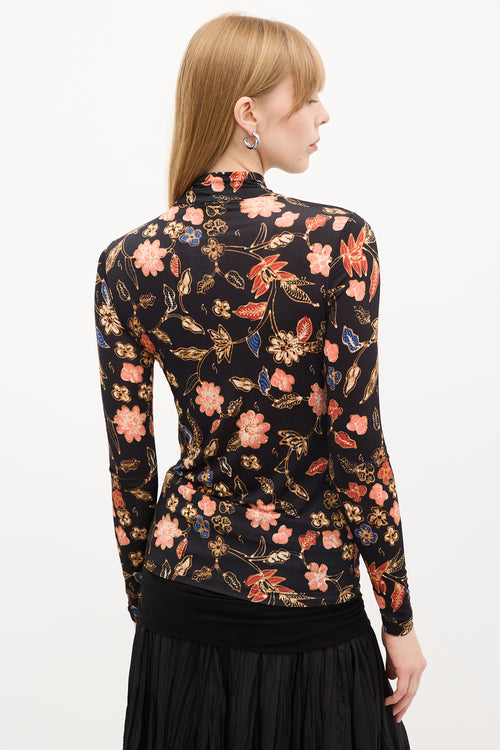 Ulla Johnson Black & Multi Floral Mock Neck Top