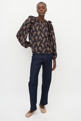 Ulla Johnson Black Multi Floral Ruffle Blouse