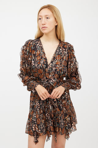 Ulla Johnson Black & Multicolour Silk Metallic Ruffled Dress
