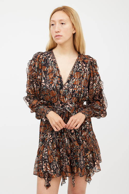 Ulla Johnson Black & Multicolour Silk Metallic Ruffled Dress