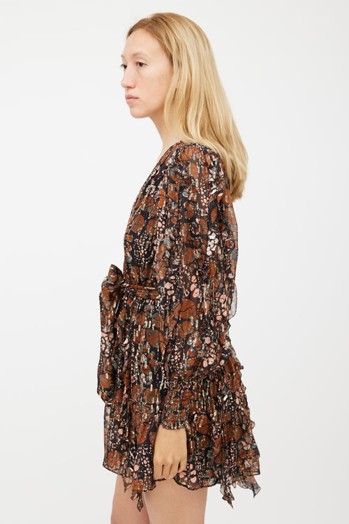 Ulla Johnson Black & Multicolour Silk Metallic Ruffled Dress