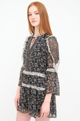 Ulla Johnson Black & Pink Silk Floral Dotted Dress