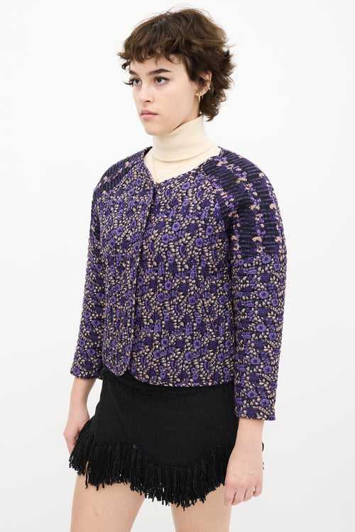 Black & Purple Floral Quilted Jacket