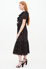 Ulla Johnson Black & Orange Floral Lace Tiered Dress